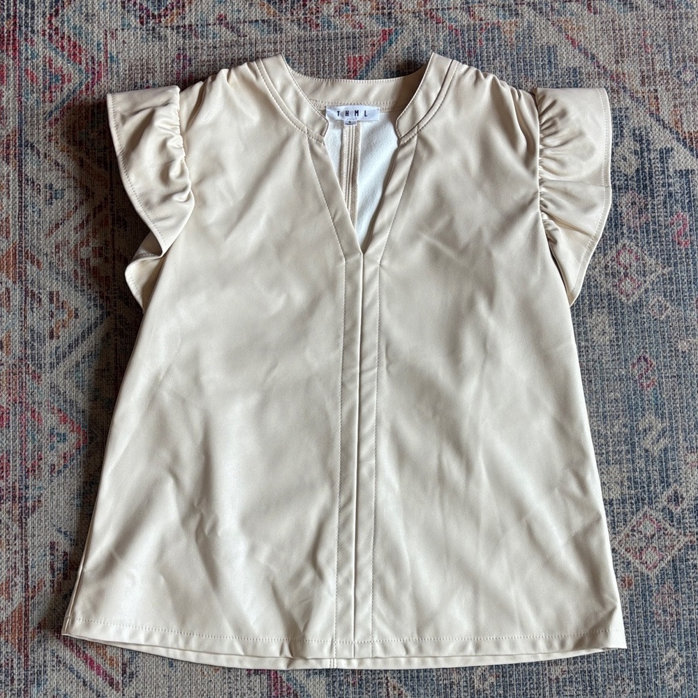 THML faux leather flutter sleeve tank